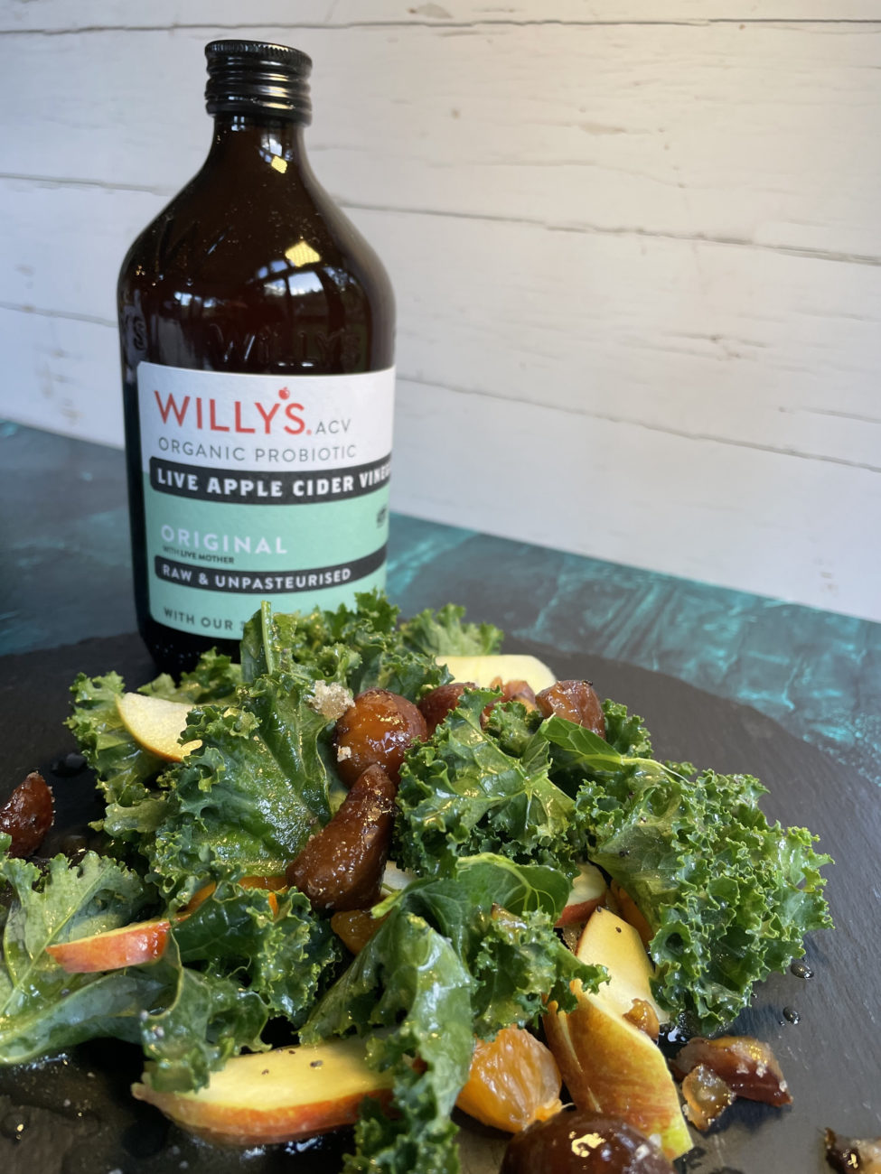 Fresh Kale Salad with Chestnuts and Apple
